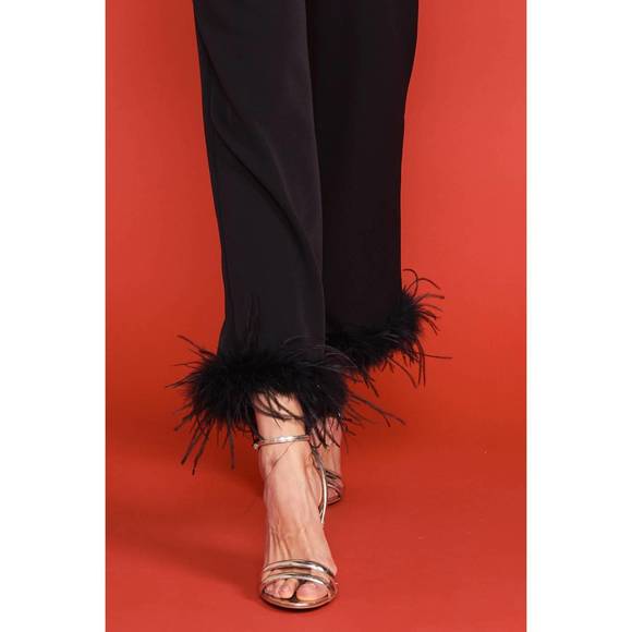 NEW SKIES ARE BLUE feather trim trouser in black - Picture 2 of 4